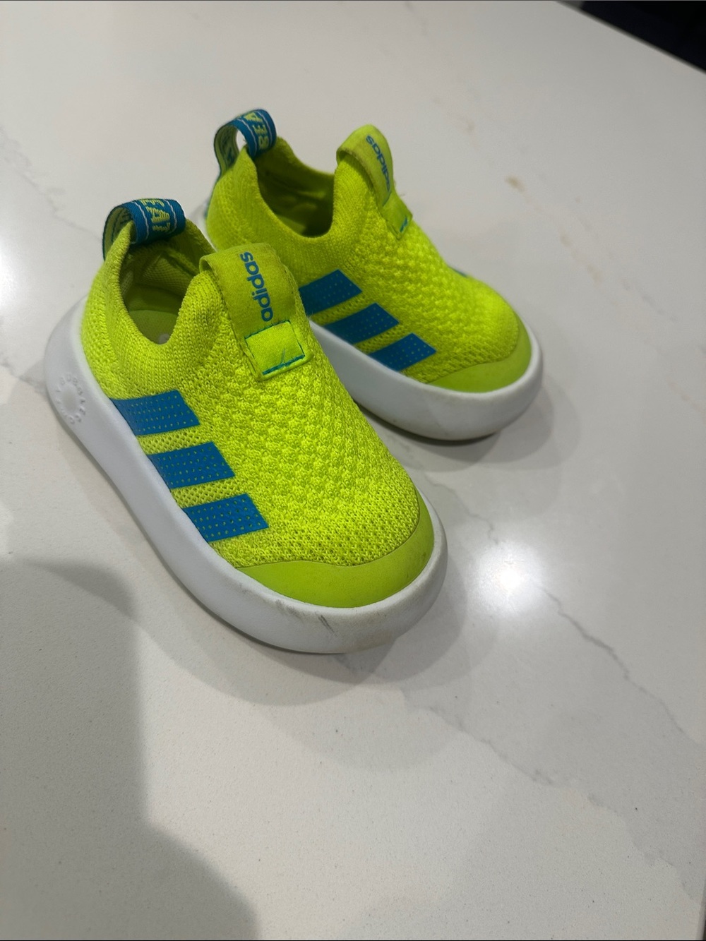 Adidas Bubble Neon Yellow and Blue Toddler Slip on Sneakers size 6K